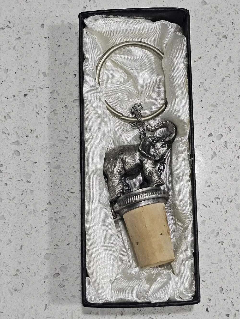 Pewter Cork Wine Bottle Stopper Elephant with Trunk Up New in Box